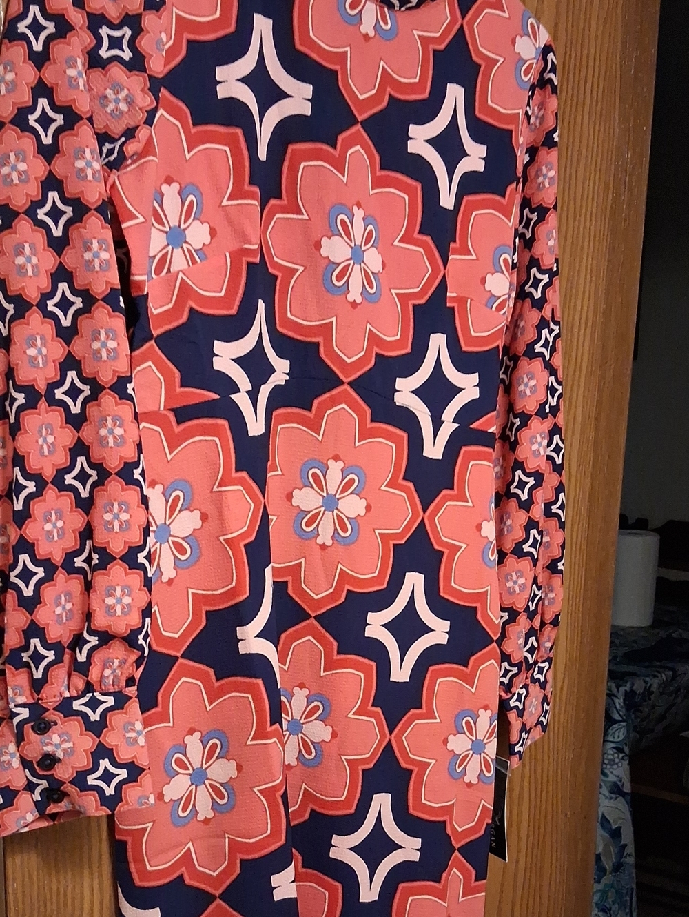 SIZE 0 Ladies Floral Geometric Dress in Coral and Navy